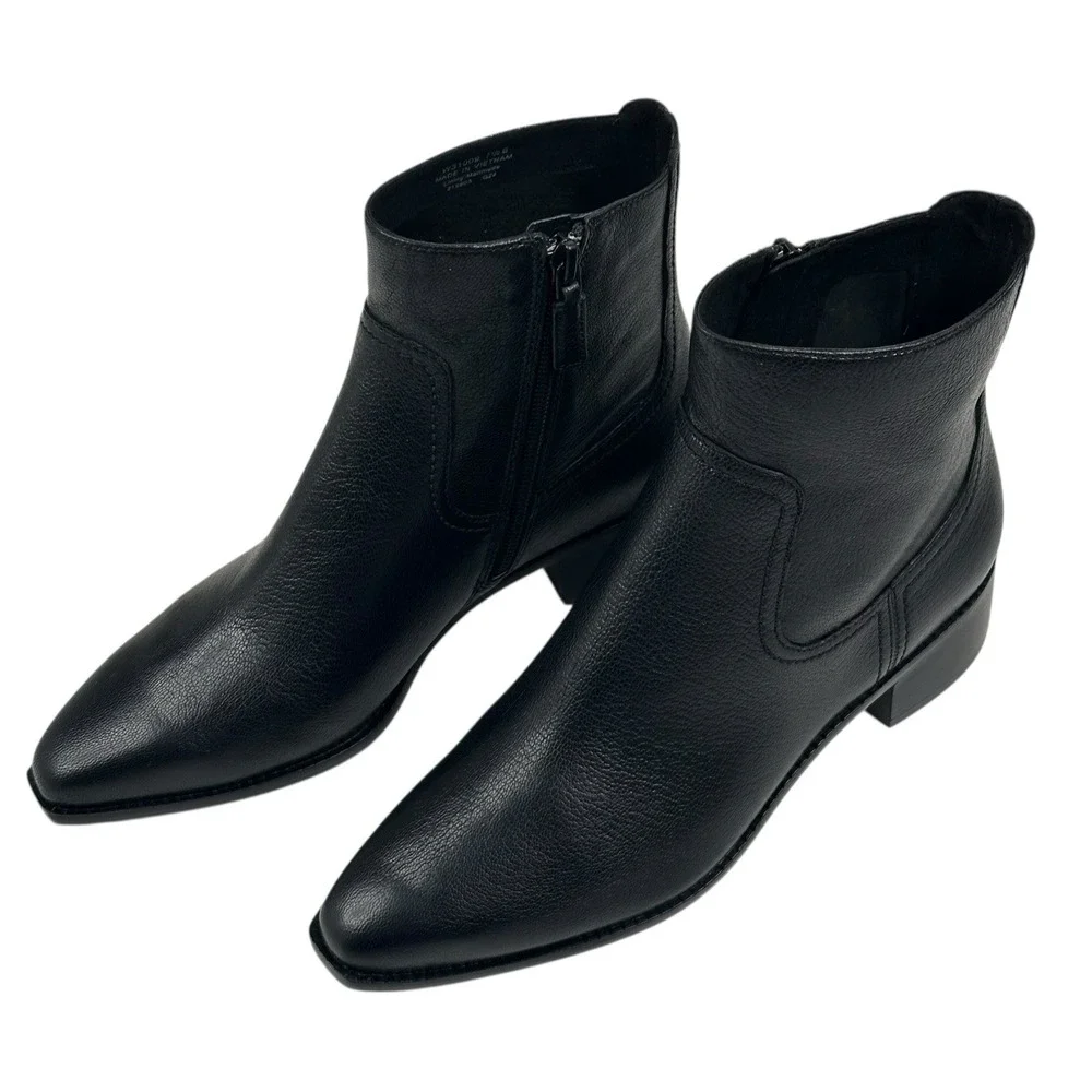 COLE HAAN Naia Black Leather Ankle Boots Womens Size 7.5B Side Zip New $200